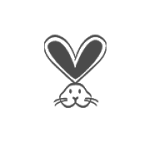 Simple line drawing of a rabbit with heart-shaped ears.