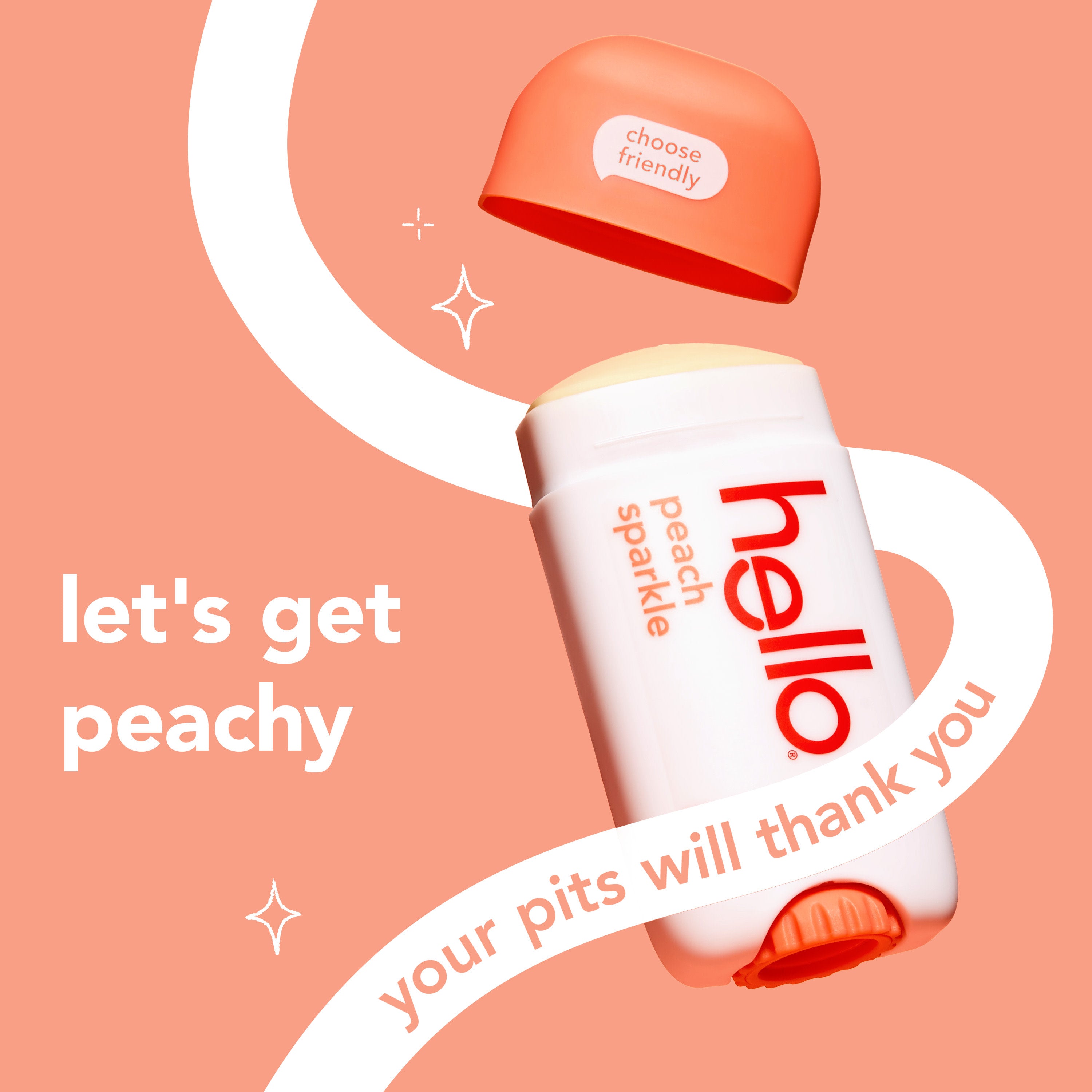 hello peach sparkle aluminum free deodorant with shea butter.