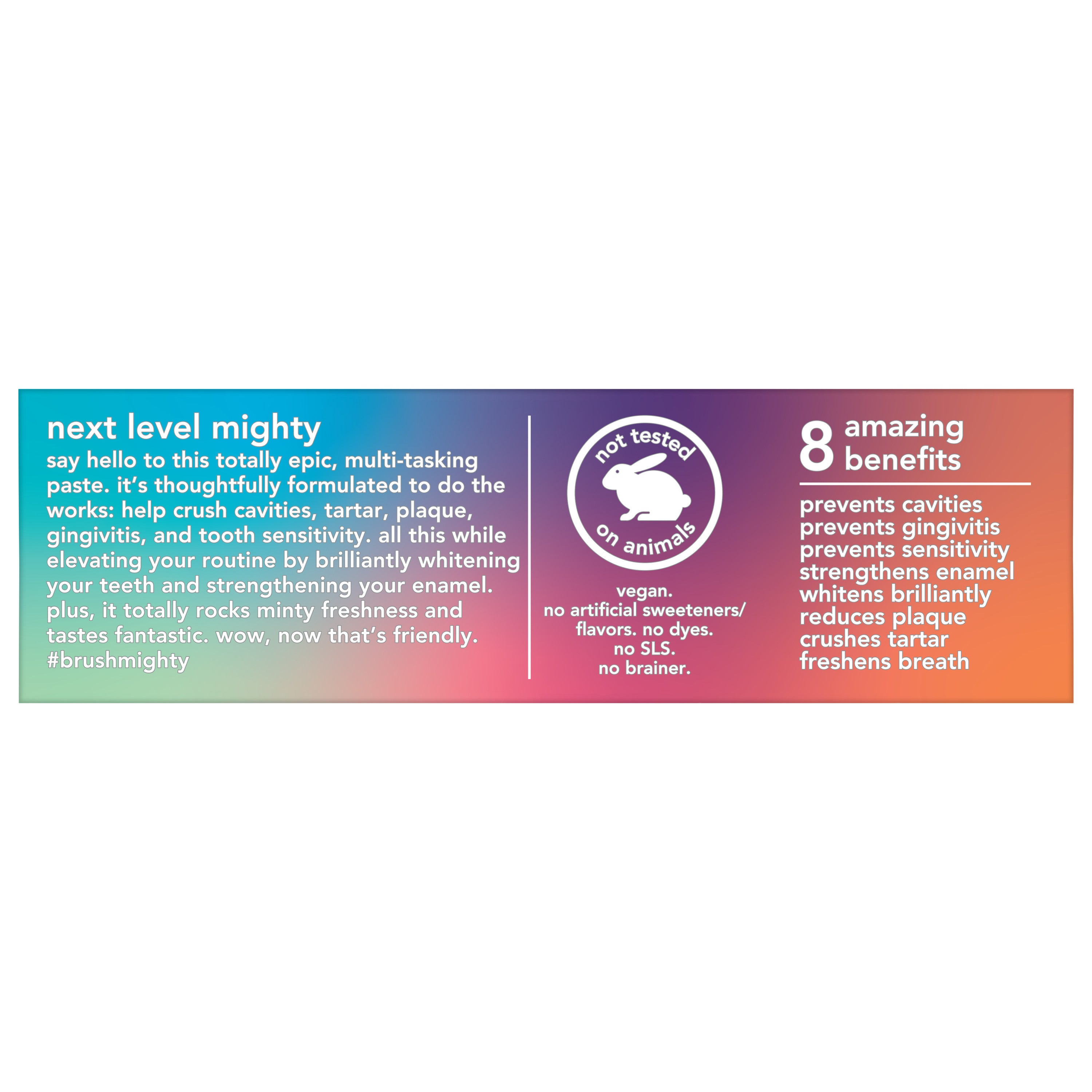 The back of a box of hello 8-in-1 Mighty Multi-Tasker Fluoride Toothpaste. 