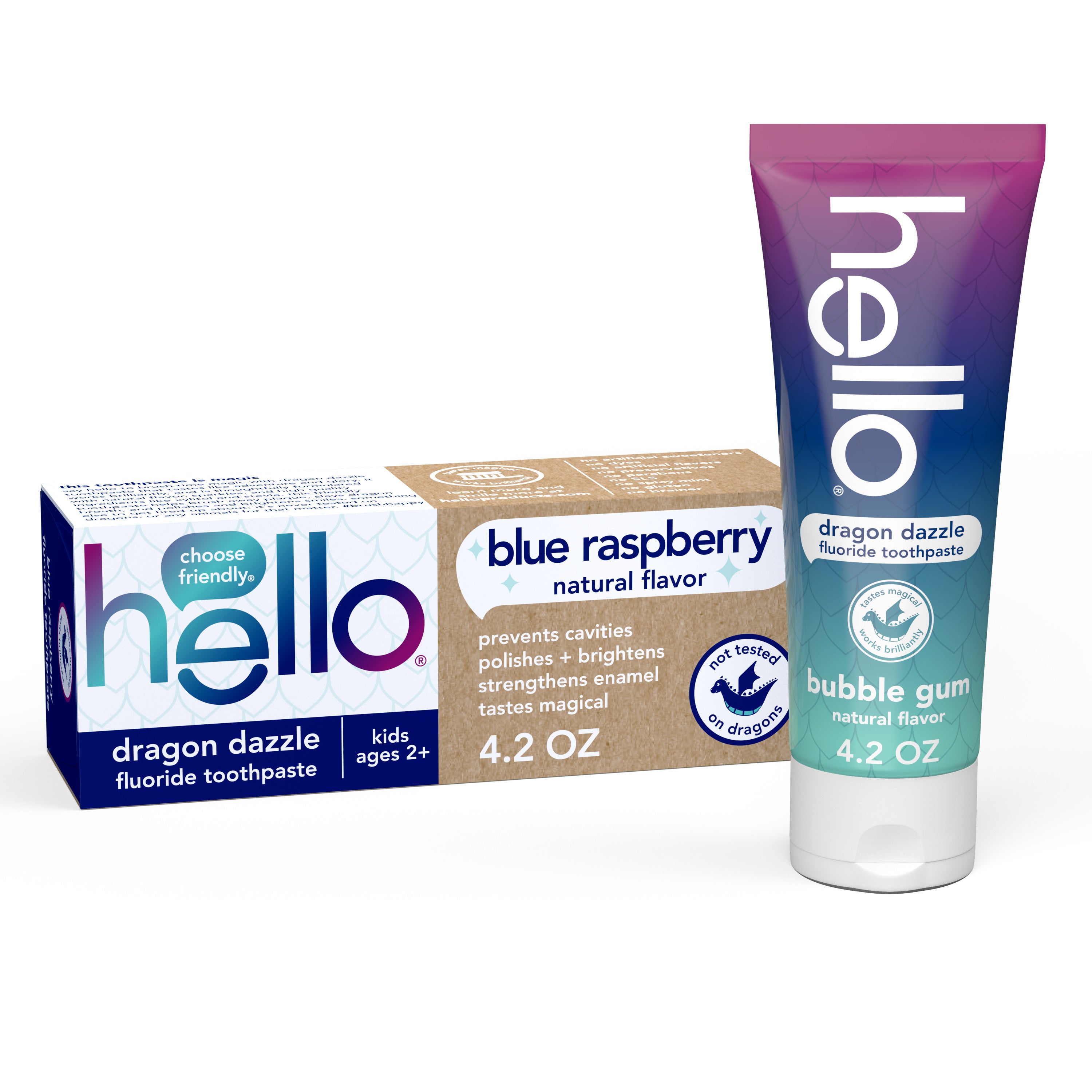 hello kids dragon dazzle blue raspberry fluoride toothpaste.