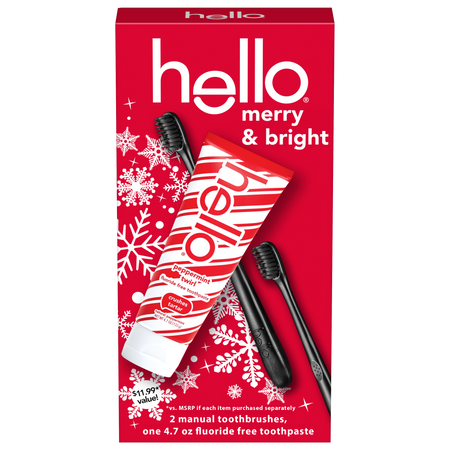 hello fluoride free toothpaste and charcoal toothbrush holiday gift set