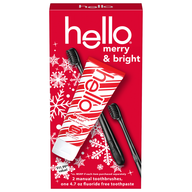 hello fluoride free toothpaste and charcoal toothbrush holiday gift set