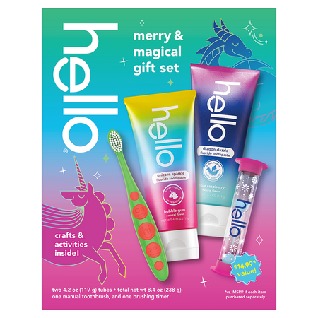 hello kids toothbrush and kids toothpaste holiday gift set